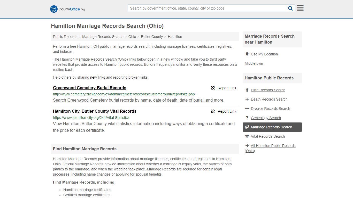 Hamilton Marriage Records Search (Ohio) - County Office